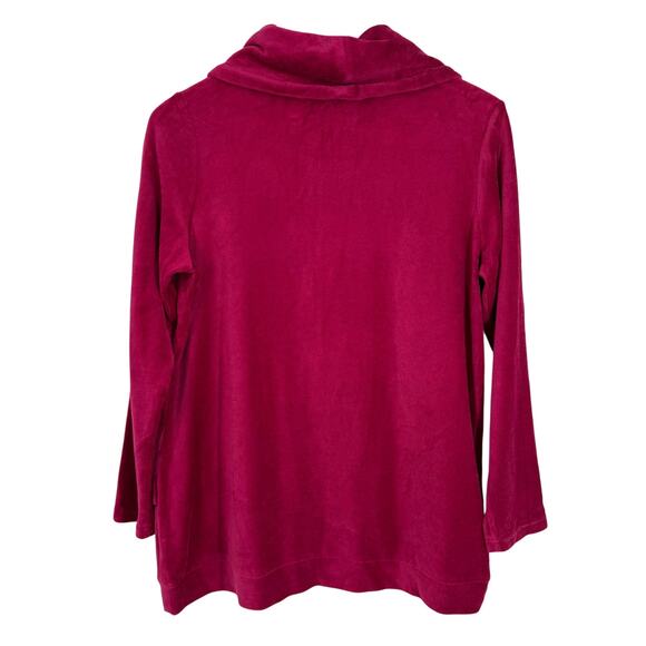 Coldwater Creek Sz Small Merlot Long Sleeve Velour Christmas Blouse Shirt Top - Picture 7 of 7